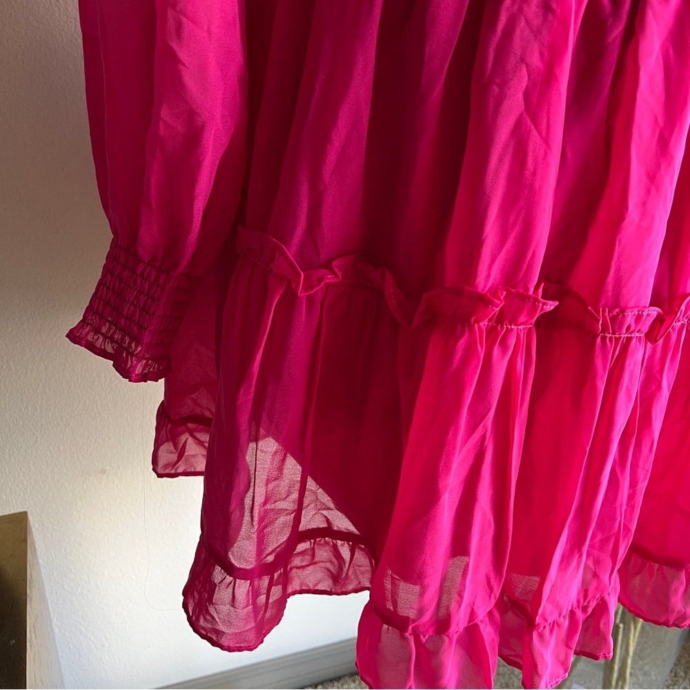 NWT Nordstrom Pink Long Sleeve Tiered Mini Dress - Picture 3 of 10